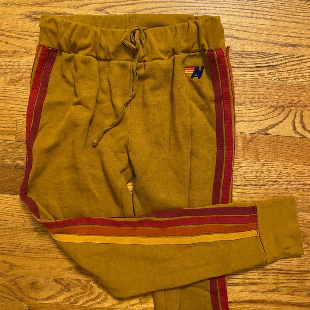 Aviator Nation Mustard Track Pants with Red Stripes